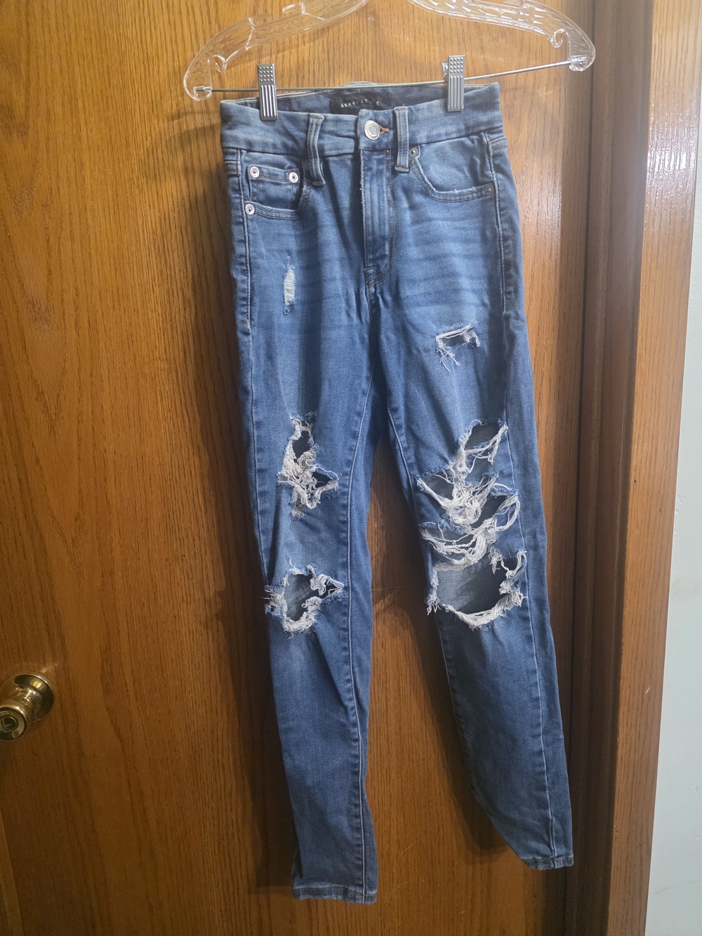 Aeropostale Distressed Skinny Jeans - Medium Blue